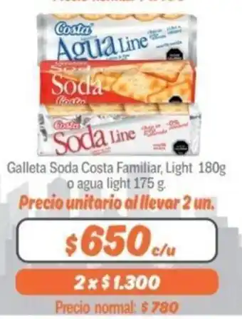 Mayorista 10 Costa Galleta Soda Familiar, Light 180g o Agua Light 175g oferta