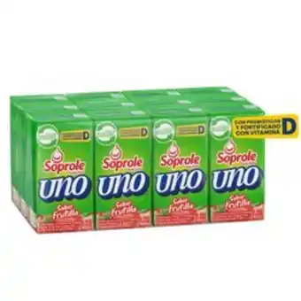 Unimarc Pack probiótico defensas soprole uno sabor frutilla con bombilla 12 un de 80 ml oferta