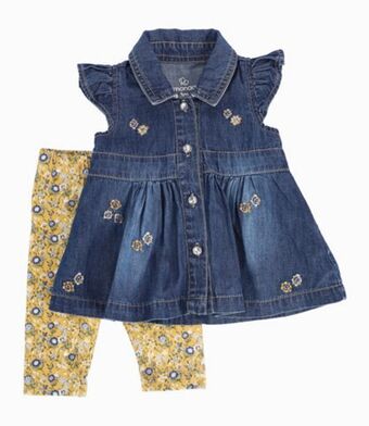 Limonada Conjunto floral recién nacida 100% algodón denim azul limonada oferta