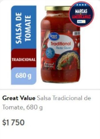 Great Value Salsa Tradicional de Tomate 680g