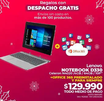 Abcdin Lenovo Notebook D330 Celeron N4020/4GB/64GB/10P" oferta