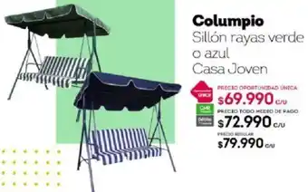 Columpio Sillon Rayas Verde o Azul Casa Joven oferta en Tottus