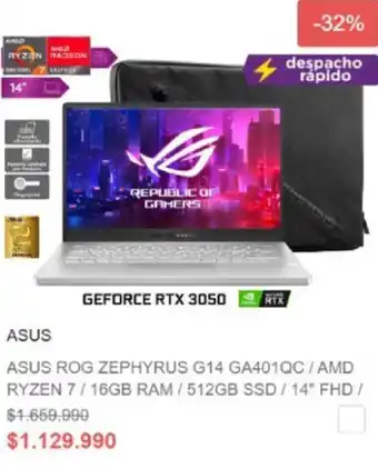 Ripley Asus Rog Zephyrus G14 GA401QC/AMD Ryzen 14" oferta