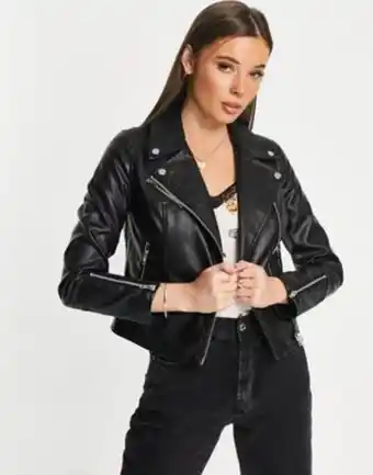 Asos Miss selfridge faux leather biker jacket in black oferta