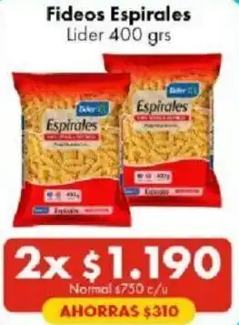 Super Bodega a Cuenta Fideos Espirales Lider 2x400g oferta