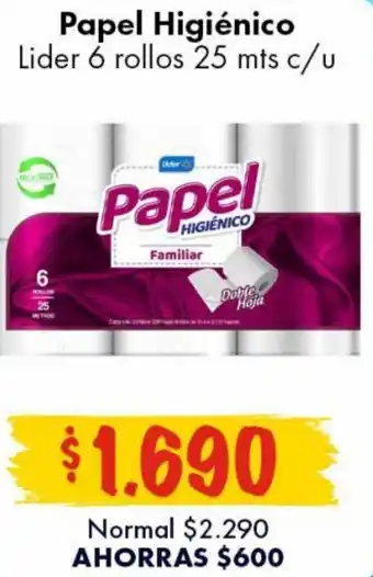 Super Bodega a Cuenta Papel Higiénico Lider 6 Rollos 25mts c/u oferta