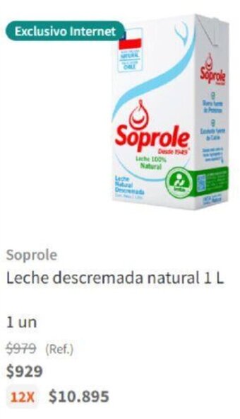 Santa Isabel Soprole Leche Descremada Natural 1L oferta