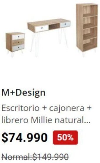 Easy M+Design Escritorio + Cajonera + Librero Millie Natural oferta