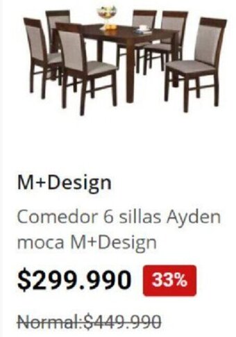 Easy M+Design Comedor 6 Sillas Ayden Moca oferta