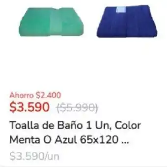 Toalla de Baño 1Un, Color Menta O Azul 65x120