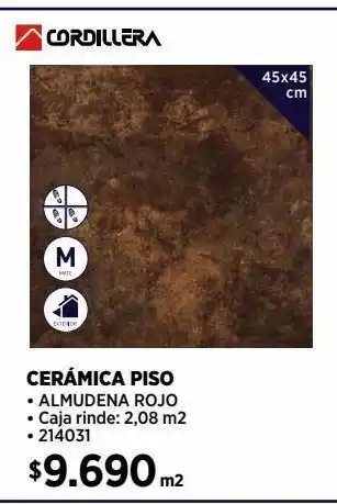 Construmart Cerámica piso almudena rojo 45x45 cm 2,08 m2 oferta