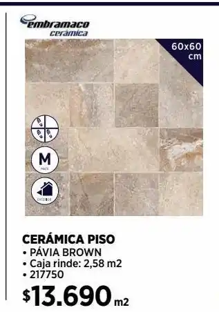 Construmart Cerámica piso pavia brown 60x60 cm 2,58 cm2 oferta