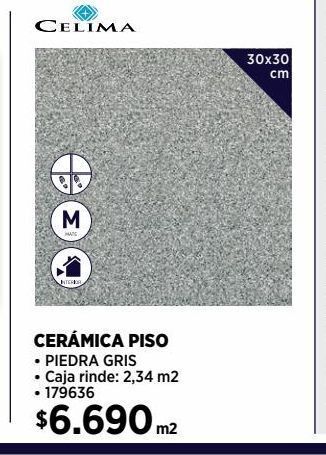 Construmart Cerámica piso piedra gris 30x30 cm 2,34 m2 oferta