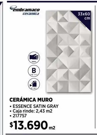 Construmart Cerámica muro essence satiny gray 33x60 cm 2,43 m2 oferta
