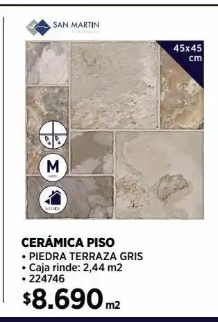 Construmart Piso 45x45 2,44m2 piedra terraza gris oferta