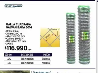 Construmart Malla cuadrada galvanizada 5014 oferta
