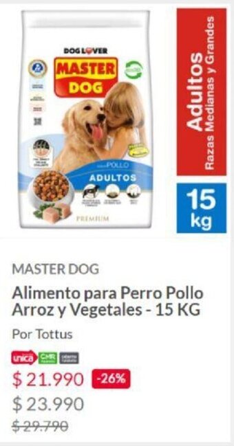 Tottus Master Dog Alimento para Perro Pollo Arroz y Vegetales - 15kg oferta