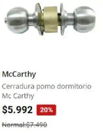 Easy McCarthy Cerradura Pomo Dormitorio Mc Carthy oferta
