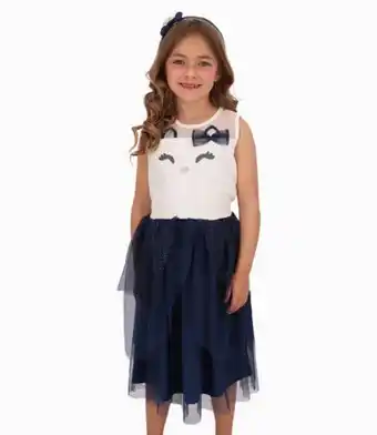 Vestido niña con diseño de gato limonada azul marino