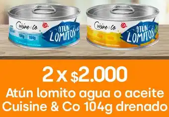 Jumbo Atún Lomito Agua o Aceite Cuisine & Co 2x104g Drenado oferta