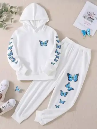 Niñas pantalones deportivos con capucha con estampado de mariposa