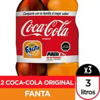 Unimarc Bebida coca cola original 2 un de 3 l + fanta 3 l oferta