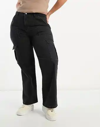 Asos Dtt plus elle high waisted wide leg cargo jeans in washed black oferta