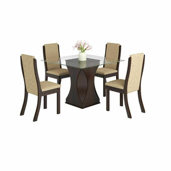 Lider Juego de Comedor Mesa Cubierta Vidrio 4 Sillas Kelly Nogal oferta