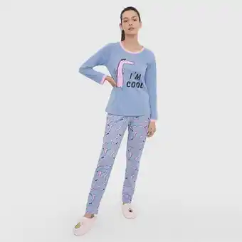 Corona Pijama mujer algodón basico azul oferta