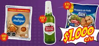 Super Bodega a Cuenta Nestlé el Manjar 360g, Stella Artois 660g, Nuggets de Pollo Super Pollo 275g oferta
