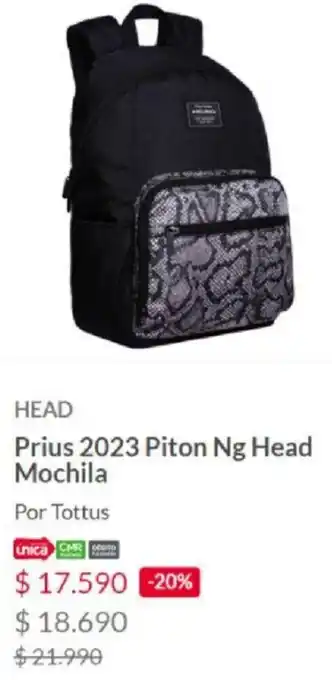 Tottus Head Mochila Prius 2023 Piton oferta