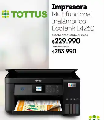 Tottus Epson Impresora Multifuncional Inalámbrico EcoTank L4260 oferta