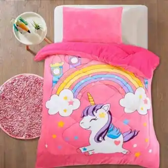 Linio Plumón cubrecama infantil chiporro 1.5 plazas pony arcoiris - rosa oferta