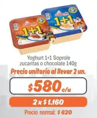 Mayorista 10 Yoghurt 1+1 Soprole Zucaritas o Chocolate 140g oferta