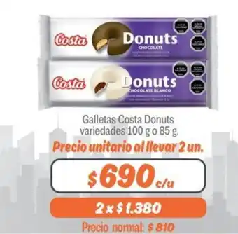 Mayorista 10 Galletas Costa Donuts variedades 100g o 85g oferta