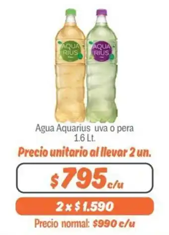 Mayorista 10 Agua Aquarius Uva o Pera 1.6lt oferta