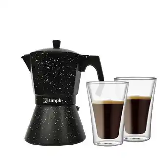 Kitchen Center Pack cafetera italiana 4 tazas + set 2 vasos doble pared oferta