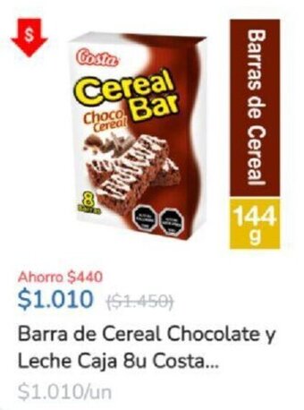 Super Bodega a Cuenta Barra de Cereal Chocolate y Leche Caja 8u Costa oferta