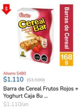 Super Bodega a Cuenta Barra de Cereal Frutos Rojos + Yoghurt Caja 8u Costa oferta