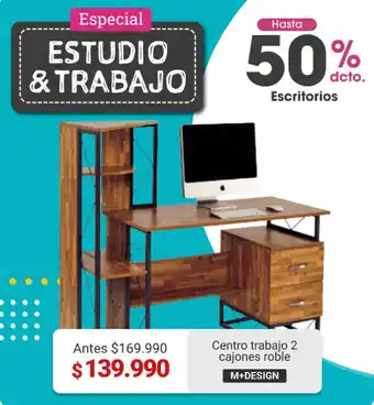 Easy Centro Trabajo 2 Cajones Roble M+Design oferta