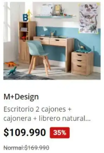 Easy M+Design Escritorio 2 Cajones + Cajanera + Librero Natural oferta