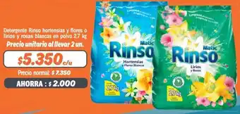 Mayorista 10 Detergente Rinso Hortensias y FLores o Lirios y Rosas Blancas en Polvo 2,7kg oferta