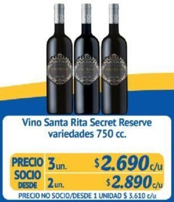 Alvi Vino Santa Rita Secret Reserve 2un x 750cc oferta