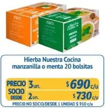 Hierba Nuestra Cocina Manzanilla o Menta 2un x 20 Bolsitas