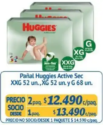 Alvi Pañal Huggies Active Sec XXG 52un, XG 52un, y G68un 1paq oferta