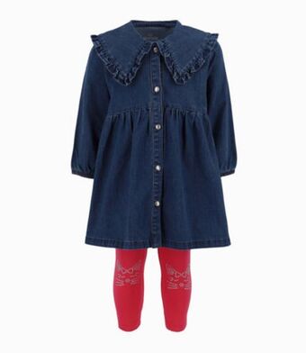 Limonada Conjunto bebé niña vestido y calzas denim azul oferta