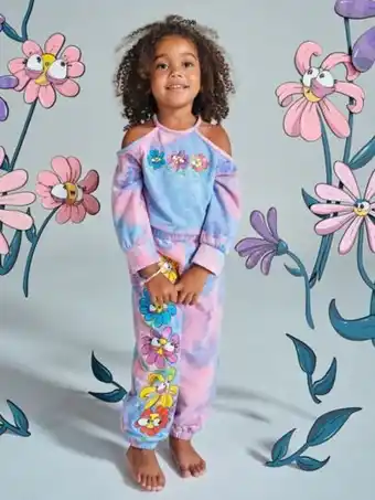 Shein Shein x donna adi niñitas sudadera con estampado de tie dye & floral de hombros descubiertos oferta