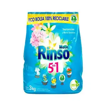 Supermercado El Trébol Detergente rinso hortencias y flores blancas bolsa 3 kg oferta