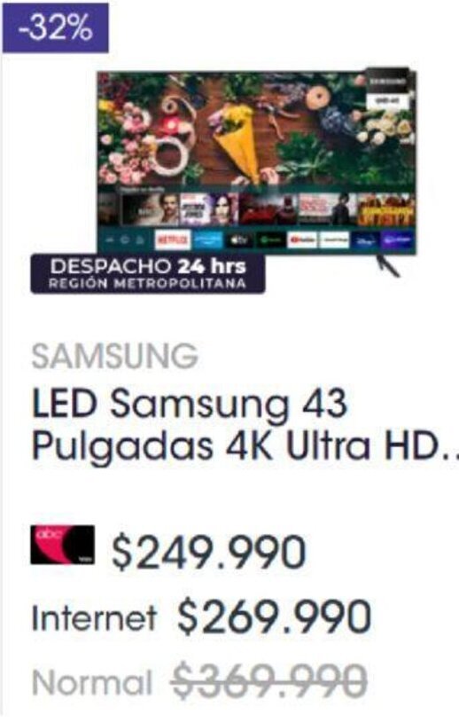 Abcdin Samsung LED 43 Pulgadas 4K Ultra HD oferta