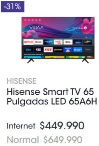 Abc Hisense Smart TV 65 Pulgadas LED 65A6H oferta